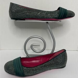 Italian hunter green satin detailed flat w/Swarovski crystal Taccetti design